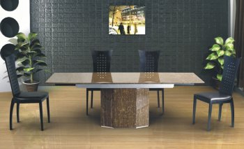 Genuine Brown Marble Contemporary Dining Table w/Massive Base [EFDS-3041BR-91025CH]