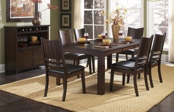 Medium Brown Finish Transitional Dining Table w/Optional Items [HEDS-638]