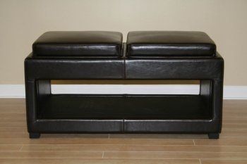 Contemporary Storage Brown Leather Ottoman With Built In Trays [WIO-Y-330]