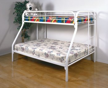 White Finish Contemporary Twin/Full Bunk Bed w/Built-In Ladders [HLBS-S131]