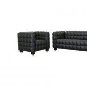 Black Leather Modern Sofa & Chair Set w/Wood Legs