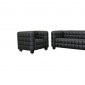 Black Leather Modern Sofa & Chair Set w/Wood Legs