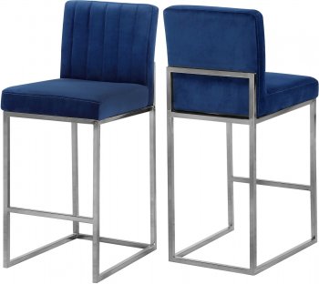 Giselle Counter Stool 782 Set of 2 Navy Velvet Fabric - Meridian [MRDC-782 Giselle Navy]