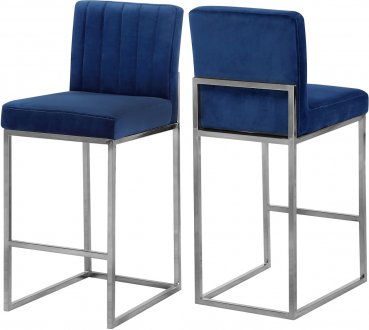 Giselle Counter Stool 782 Set of 2 Navy Velvet Fabric - Meridian