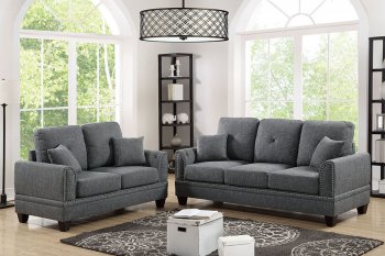 F6507 Sofa & Loveseat Set in Ash Black Fabric by Poundex [PXS-F6507 Ash Black]