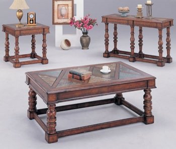 Distressed Cherry Artistic Coffee Table with Slate Inlays [CRCT-351-3863]