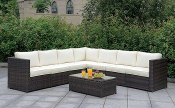 Ilona Outdoor Patio Sectional CM-OS2136-Set3 in Ivory & Espresso [FAOUT-CM-OS2136-Set3-Ilona]