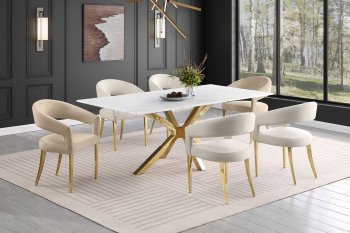 Venera Dining Table 150541 in White & Gold by Coaster w/Options [CRDS-150541 Venera]