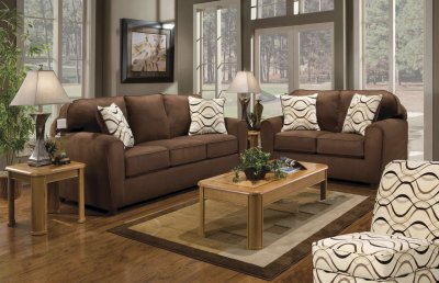 Chocolate Fabric Contemporary Loveseat & Sofa Set w/Options