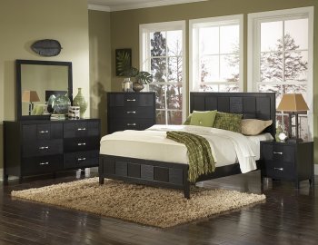 Black Finish Contemporary Bedroom w/Optional Case Goods [HEBS-1477]