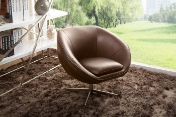 Dolly Swivel Chair in Brown Leather/Split by Beverly Hills [BHAC-Dolly Brown]