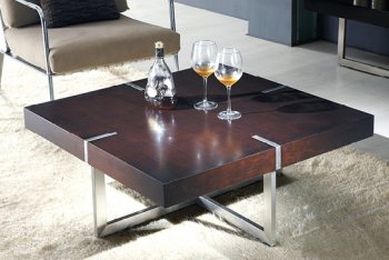 Brown Wood SquareTop Modern Coffee Table w/Metal Base [EFCT-239]