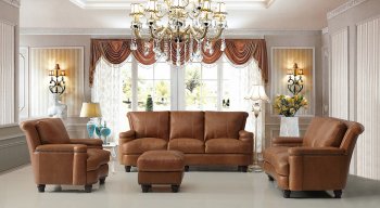 Leather Italia Hutton Sofa & Loveseat Set in Saddle Brown [LIS-2493-HUTTON-1540]