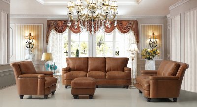 Leather Italia Hutton Sofa & Loveseat Set in Saddle Brown