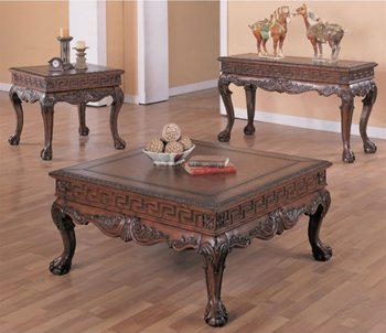 Dark Brown Finish Classic Coffee Table w/Antique Carving Details [CRCT-348-5099]