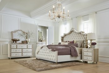 Antonella Bedroom 223521 Two-Tone Ivory & Camel Velvet - Coaster [CRBS-223521 Antonella]