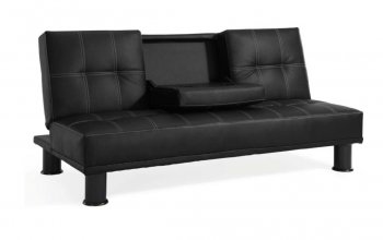 Black Bicast Modern Sofa Bed w/Wood Base & Plastic Legs [LSSB-Domino]