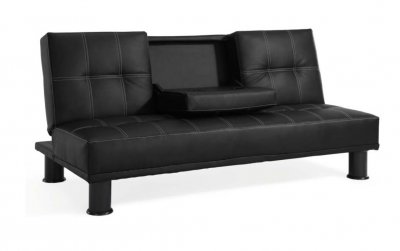 Black Bicast Modern Sofa Bed w/Wood Base & Plastic Legs