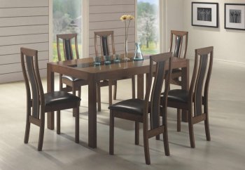 Warm Brown Finish Modern 7Pc Dining Set w/Black Glass Inlay [CRDS-102421-Cincinnati]