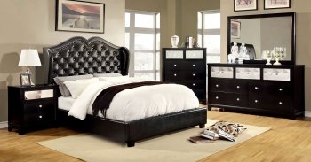 Monroe CM7016BK Leatherette Bedroom in Black w/Options [FABS-CM7016BK-Monroe]