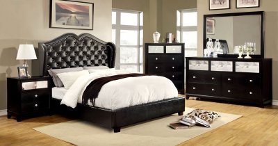 Monroe CM7016BK Leatherette Bedroom in Black w/Options