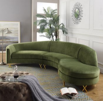 Serpentine Sectional Sofa 671 in Olive Velvet Fabric by Meridian [MRSS-671 Serpentine Olive]