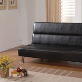 Black Leatherette Modern Sofa Bed w/Metal Legs