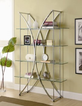 Chrome Finish Modern Shelf Unit w/Floating Style Glass [CRBC-910050]