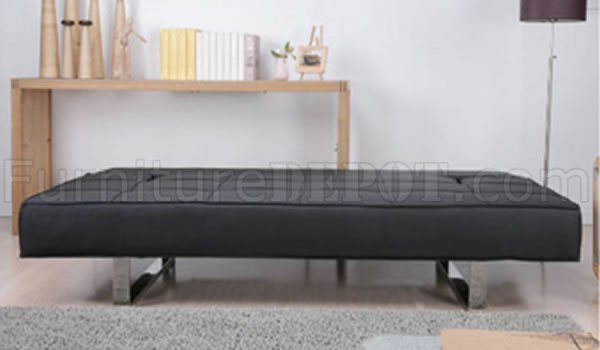 Black Leatherette Modern Convertible Sofa Bed w/Chrome LegsModern ...