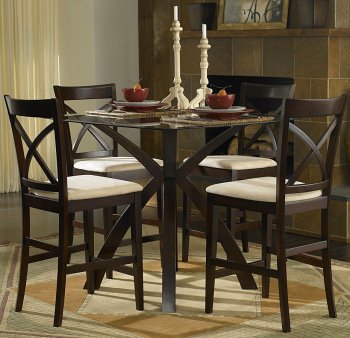 Warm Cherry Modern Glass Top 5 Pc Counter Height Dinette Set [HEDS-5380-36-Cantor]