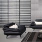 Black Full Leather Contemporary Living Room Sofa w/Chrome Legs