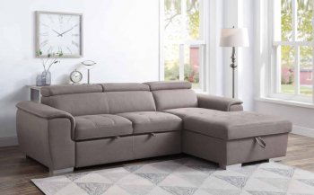 Haruko Sectional Sofa 55535 in Light Brown by Acme w /Sleeper [AMSS-55535 Haruko]