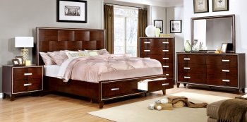 Saﬁre CM7616 Bedroom in Brown Cherry Finish w/Storage Bed [FABS-CM7616-Saﬁre]