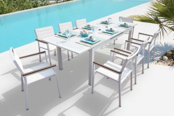 Avallon Outdoor Dining Set 9Pc in White by Bellini [BLOUT-Avallon-White 9pc]