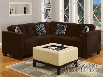 Dark Brown Ultra Plush Fabric Sectional Sofa w/Optional Ottoman [AMSS-05110-Barrow]