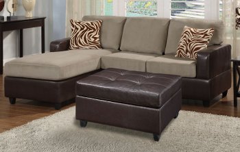 F7669 Pebble Microfiber & Faux Leather Sectional Sofa w/Ottoman [PXSS-F7669]