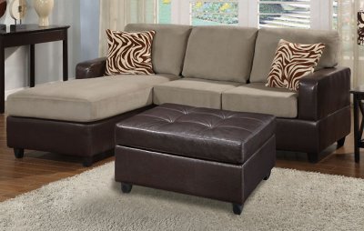 F7669 Pebble Microfiber & Faux Leather Sectional Sofa w/Ottoman