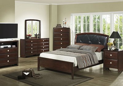 Deep Merlot Contemporary Bedroom w/Leather Headboard Bed