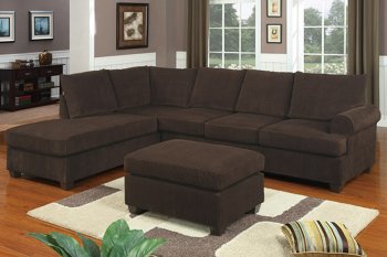 F7135 Chocolate Corduroy Reversible Tufted Sectional by Poundex [PXSS-F7135 Chocolate]