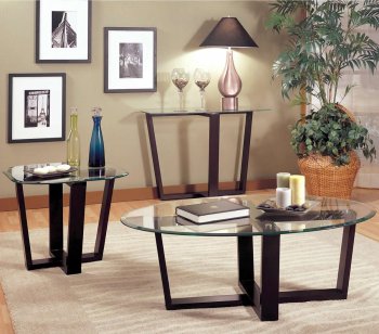 Black Finish Metal Base & Glass Top Modern 3Pc Coffee Table Set [CRCT-700275]