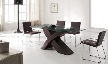 Wenge Finish Base & Glass Top Modern Dining Table w/Options [EFDS-34-164]