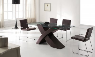 Wenge Finish Base & Glass Top Modern Dining Table w/Options