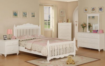 White Finish Kids Twin or Full Bed w/Optional Casegoods