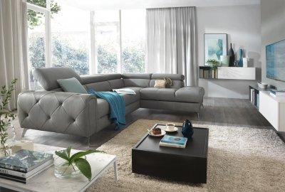 Camelia Sectional Sofa Grey Full Leather by ESF w/ Bed & Storage