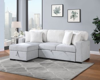 U0204 Sectional Sofa Bed in Light Gray & White Fabric by Global [GFSS-U0204]