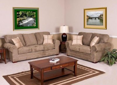 Truffle Dynasty Chamois Fabric Contemporary Sofa & Loveseat Set