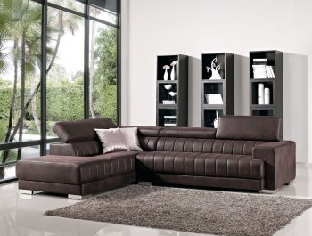 Brown Fabric Modern Sectional Sofa w/Adjustable Headrest [JMSS-Turino]