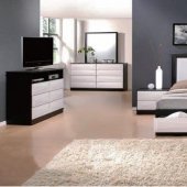 Black & White Two-Tone Finish Modern Bedroom w/Optional Items