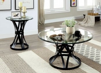 Oviola 3Pc Coffee & End Table Set CM4849 in Black & Glass [FACT-CM4849-Oviola]