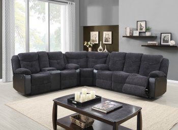 U1566 Motion Sectional Sofa Dark Grey Fabric & Black PU - Global [GFSS-U1566]